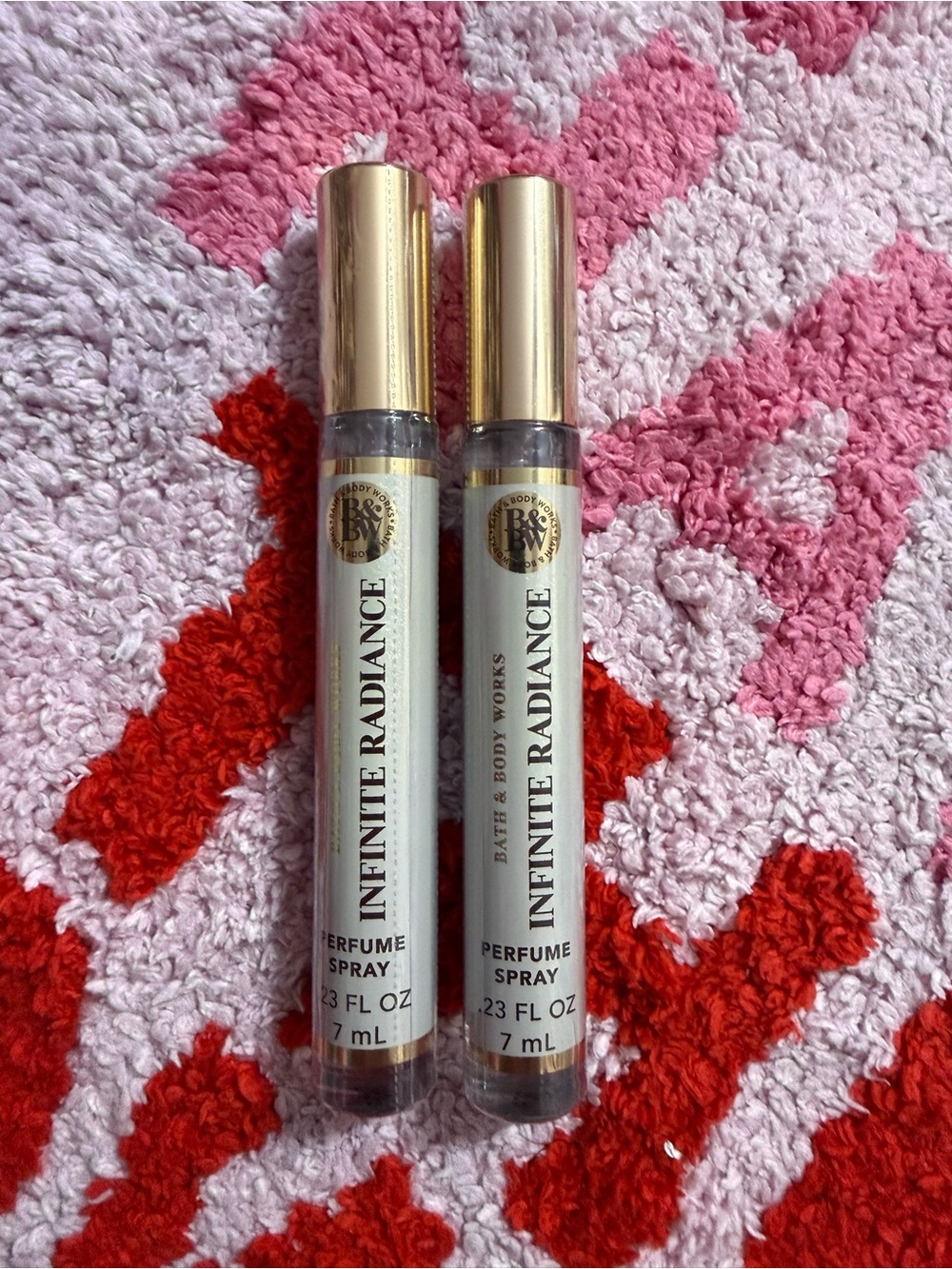 2 Bath & Body Works Infinite Radiance Travel Perfume Sprays — Gold & White